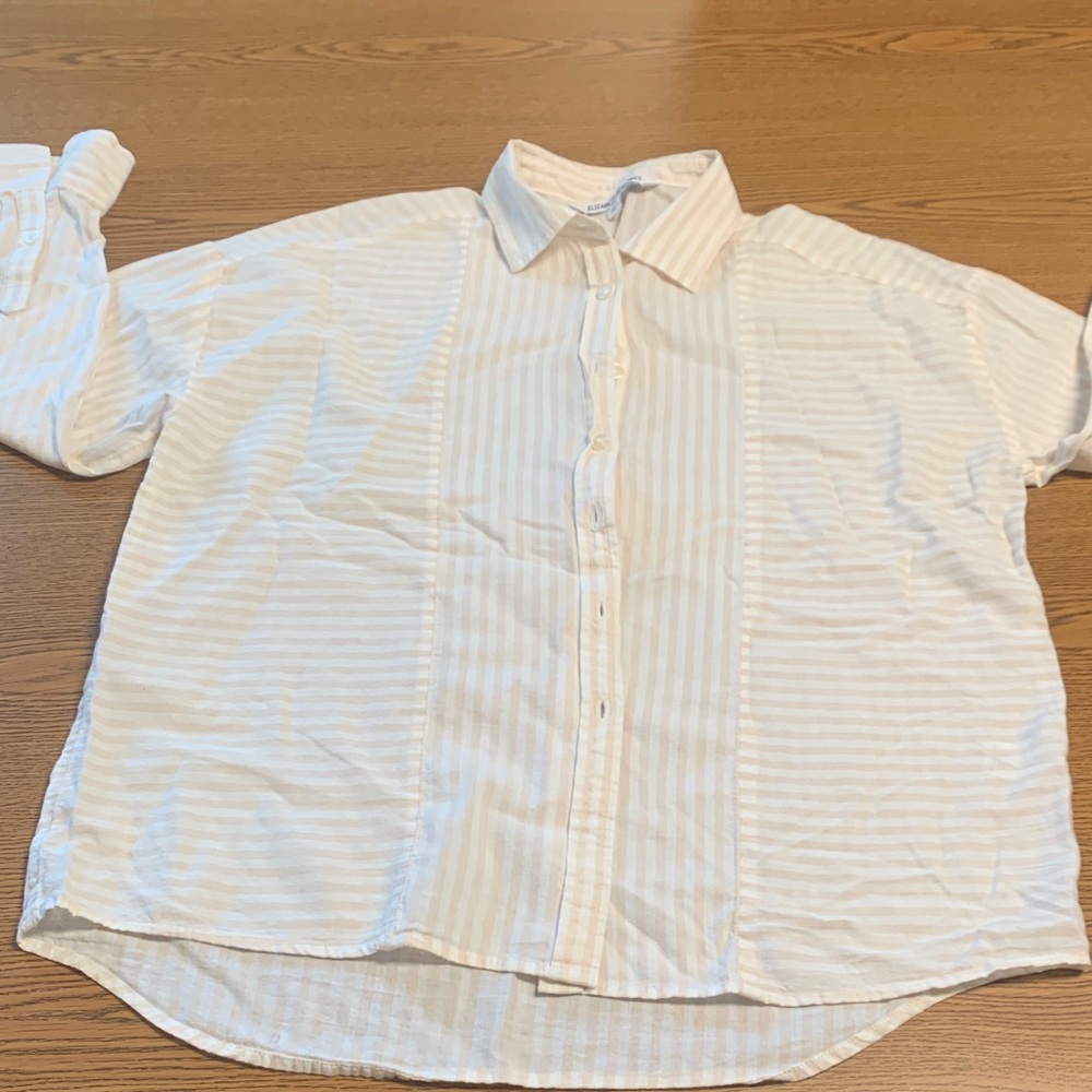 Elizabeth and James White Striped Button Down Shirt